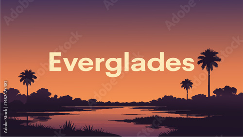 Everglades National Park with winding rivers and lush landscapes as a vector illustration