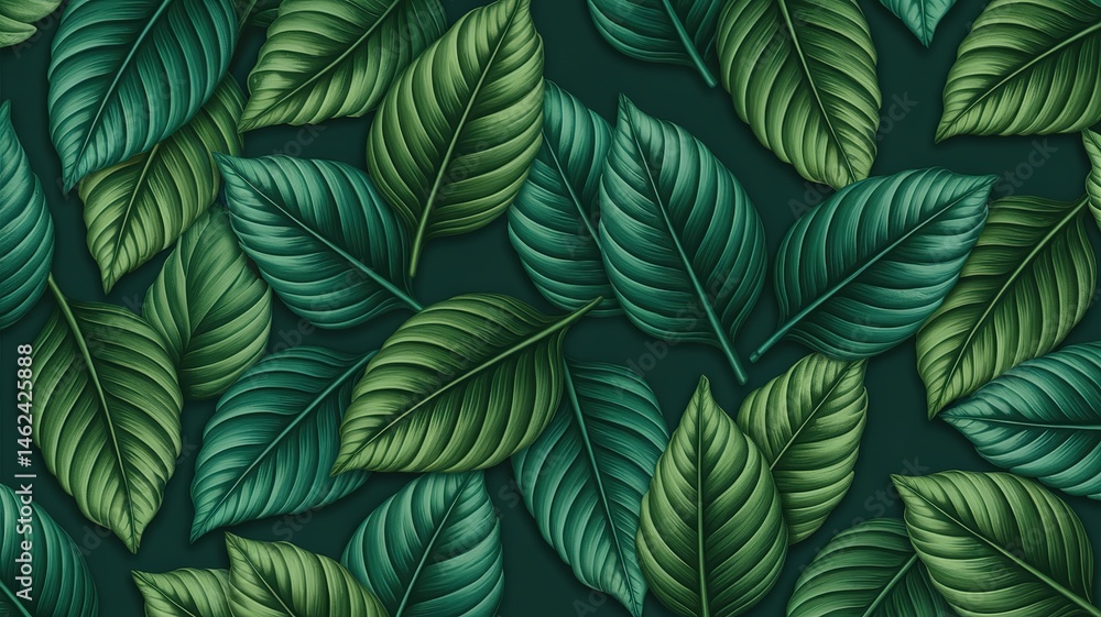 Lush Tropical Leaf Pattern in Deep Greens Lush Tropical Leaf Pattern in Deep Greens