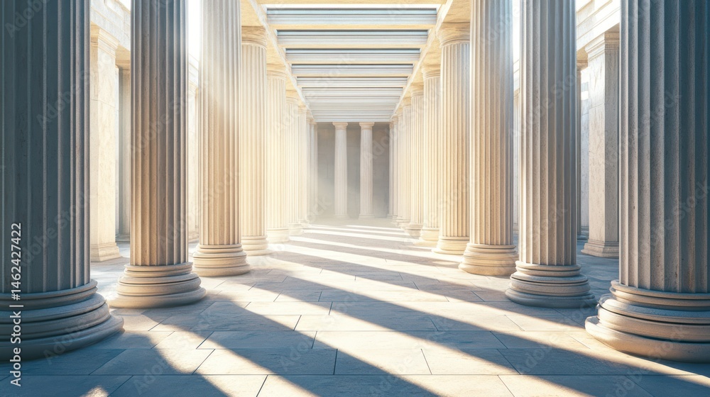 Sunlit classical colonnade, architectural detail, background, design, use architecture, interior design Sunlit classical colonnade, architectural detail, background, design, use architecture, interior design