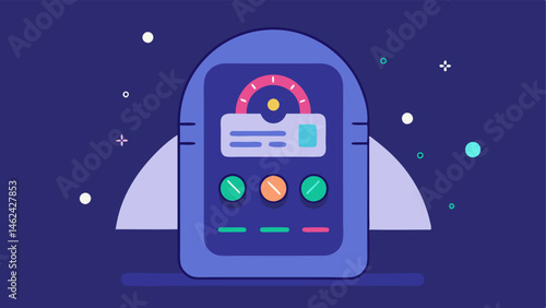 Mobile Control Interface A futuristic handheld device with a touchscreen displaying mood metrics and a dial to adjust stimulation levels set against a minimalist background.