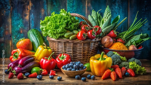 Vibrant Fresh Fruits Vegetables Healthy Eating Colorful Ingredients