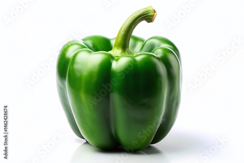 Vibrant Green Bell Pepper, Isolated on White Background, Studio Shot