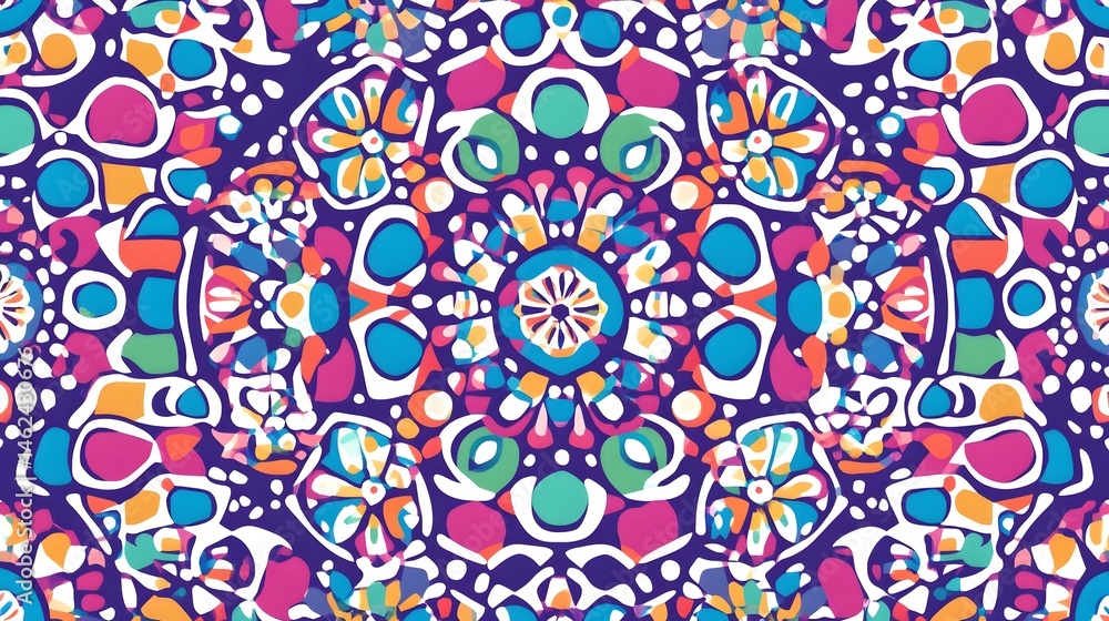 Vibrant, intricate, repeating mandala pattern design. Vibrant, intricate, repeating mandala pattern design.