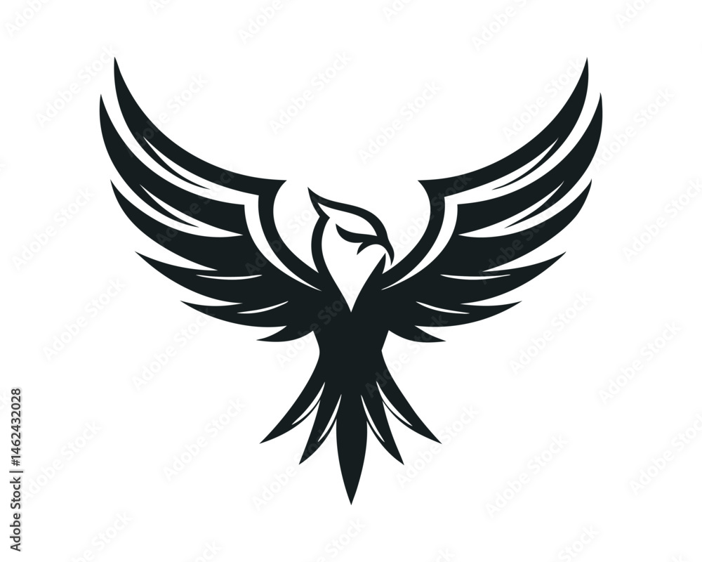 Obraz premium Majestic eagle silhouette logo, stylized black and white bird of prey vector on a white background
