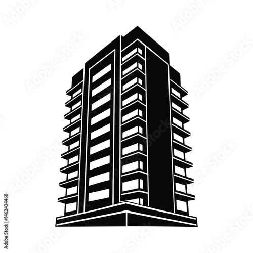 A tall modern apartment building with balconies silhouette vector illustration