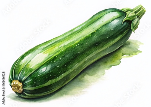 Vibrant Watercolor Zucchini: Glossy Texture, Freshly Picked Vegetable Illustration