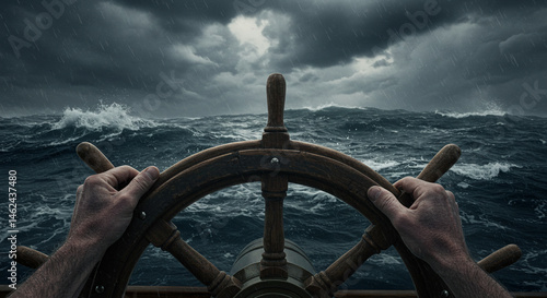 Navigating the Tempest: Hands on Ship's Wheel in Stormy Seas for Resilience