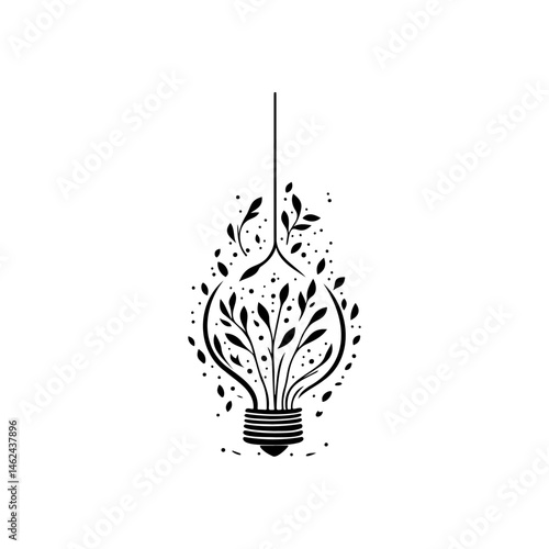 Conceptual lightbulb illustration with plant growth, symbol of fresh ideas and innovation