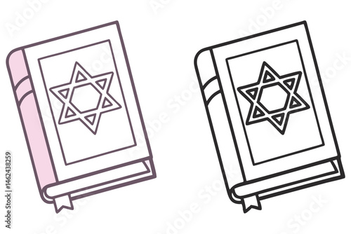 Two outlined books displayed with Star of David symbols on covers present transparent background