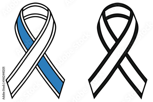 Ribbon images with blue and black outline details symbolize various cause awareness on white