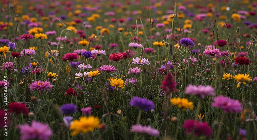 Fototapeta premium Vibrant Wildflower Meadow A Stunning Display of Colorful Blooms in Full Bloom