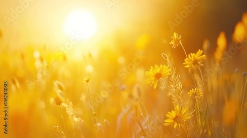 Golden sunset over a field of wildflowers.