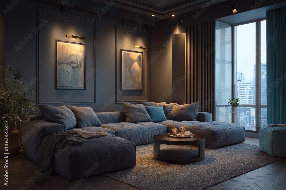 Obraz premium Elegant Contemporary Home Interior with Sleek Furniture and Modern Living Room Layout