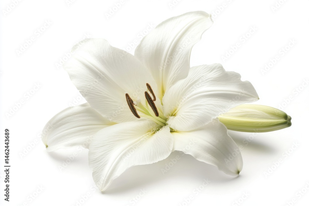 Fototapeta premium Single white flower centered on white background 