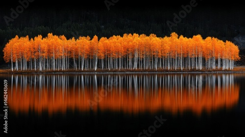 A peaceful lake surrounded by golden aspen trees in autumn