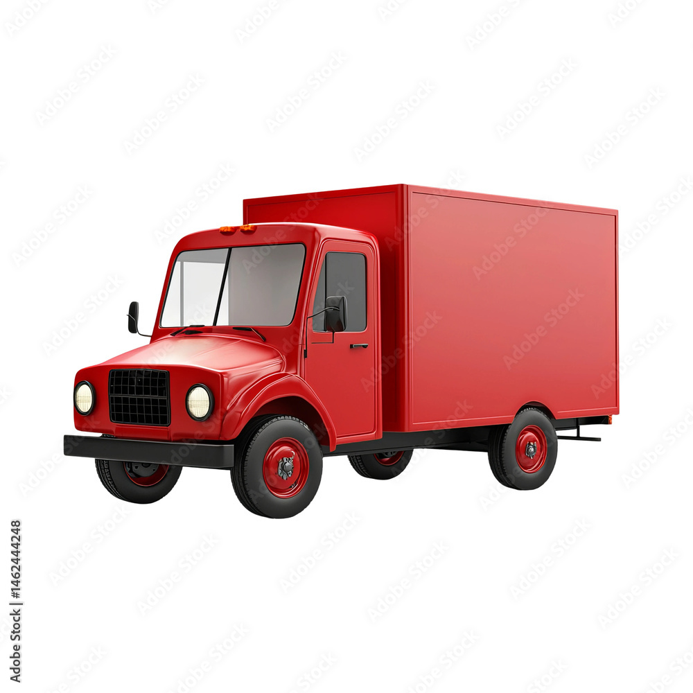 A vibrant red delivery truck, ready for transport A vibrant red delivery truck, ready for transport