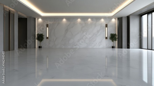 Modern, spacious interior with marble accents