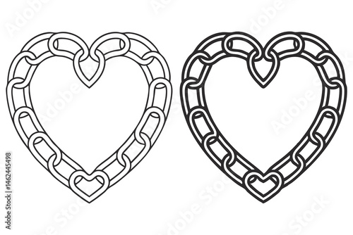 Two chain hearts are displayed in contrasting line thickness, set against a white backdrop