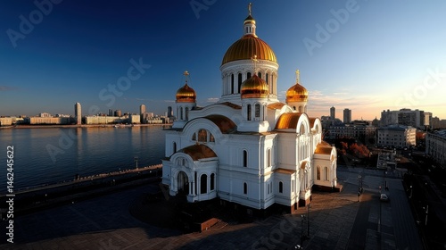 A Byzantine church with golden domes