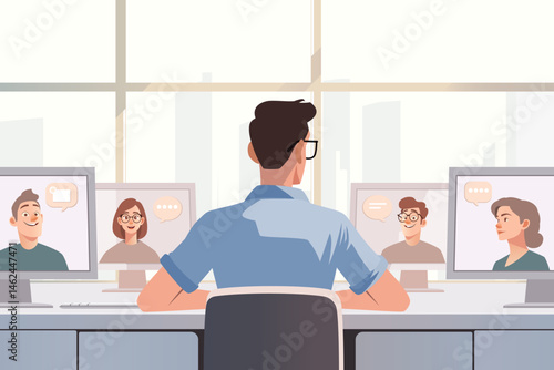 Virtual Team Video Conference with Diverse Group Collaborating Online