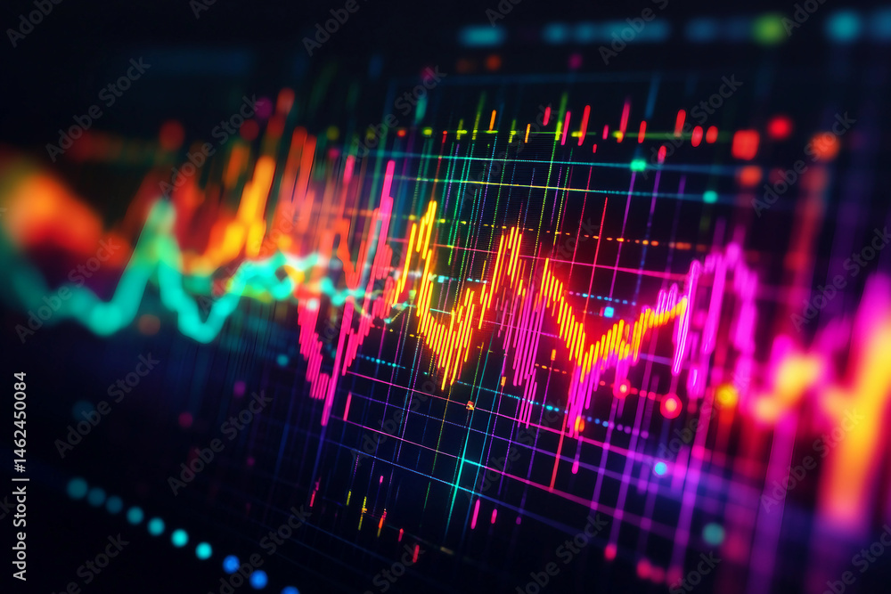 A vivid abstract display charts and graphs with bright colors generated with AI A vivid abstract display charts and graphs with bright colors generated with AI