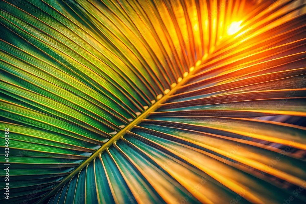 Obraz premium Vintage Sunset Palm Leaf Texture Close-up Stock Photo