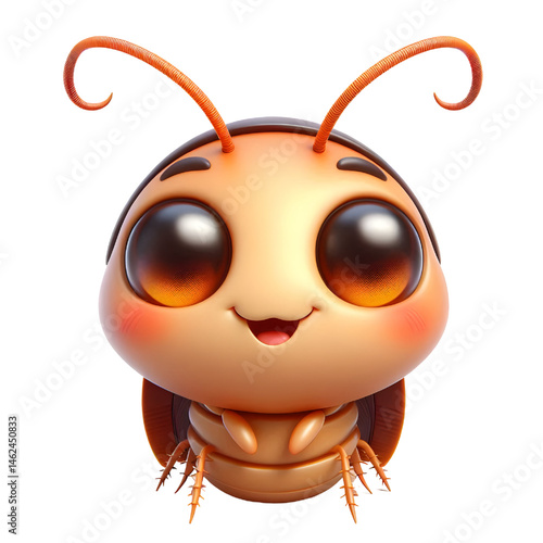 Cute 3D cockroach isolated on white background