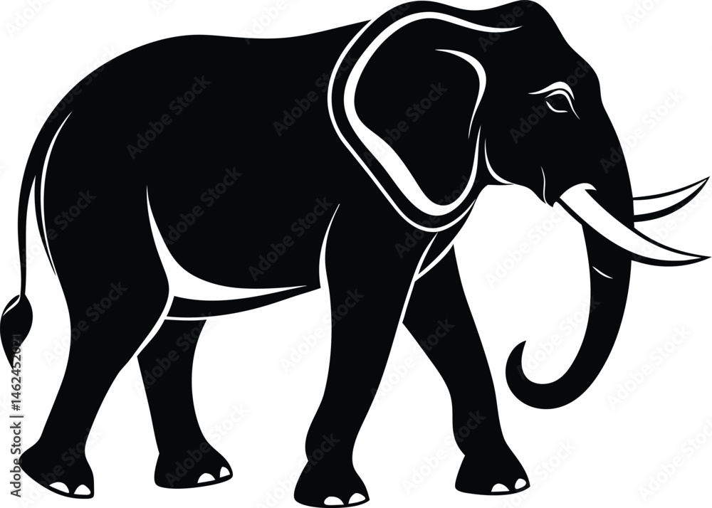 Fototapeta premium Elephant silhouette, elephant collection, elephant silhouette vector illustration on a white background