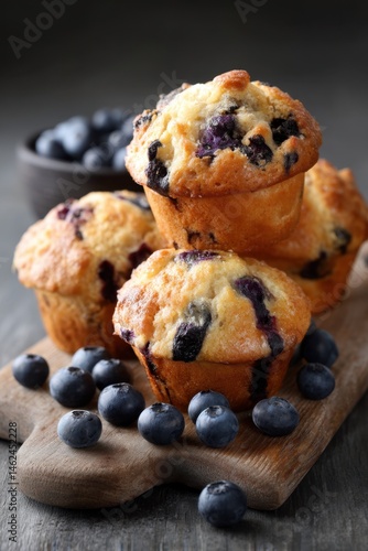 Wallpaper Mural Freshly Baked Blueberry Muffins on Wooden Board – National Blueberry Muffin Day Torontodigital.ca