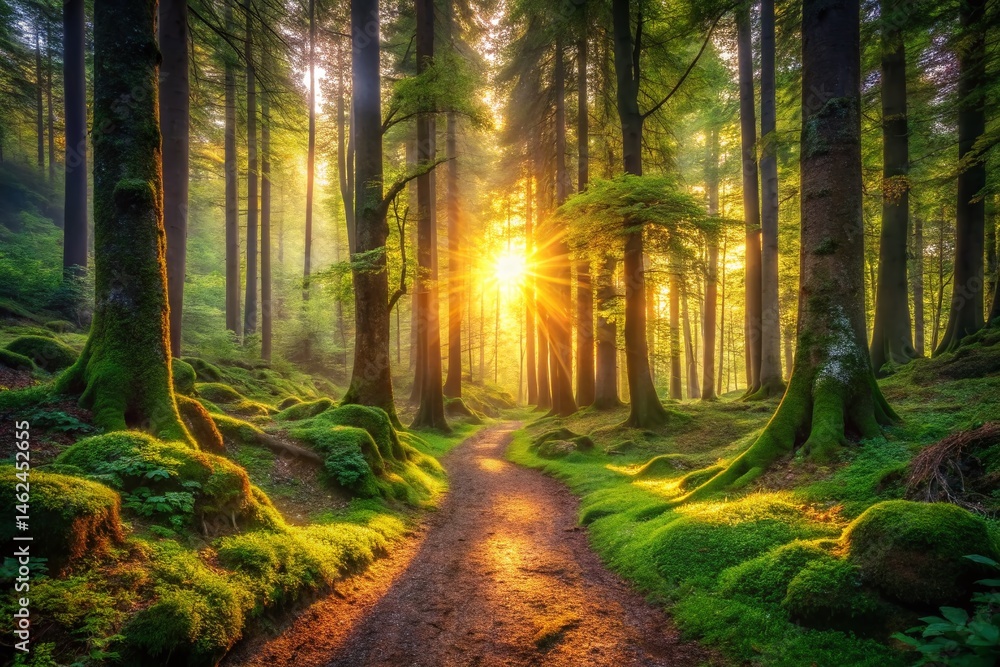 Fototapeta premium Waldbaden: Rejuvenating Forest Bath, Low Light Nature Photography