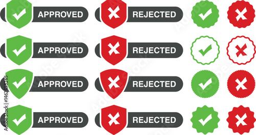 Approved and Rejected Checkmarks and X Symbols | Green and Red Icons for Validation, Feedback, and User Interface Design