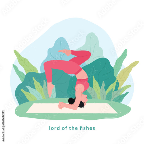 lord of the fishes pose. Young woman practicing Yoga pose. Woman workout fitness, aerobic and exercise