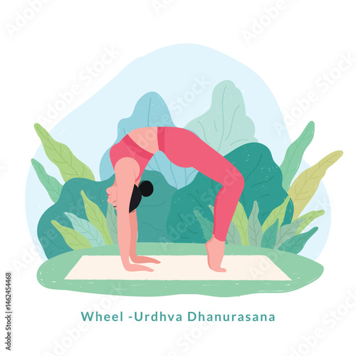 Wheel pose. Young woman practicing Yoga pose. Woman workout fitness, aerobic and exercise