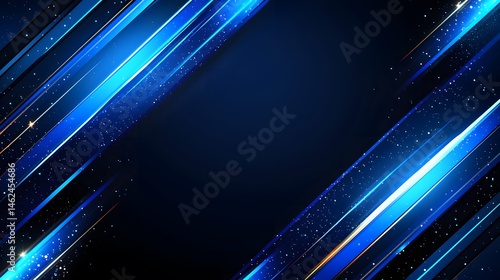 Dynamic diagonal lines of blue and gold light on a dark background.