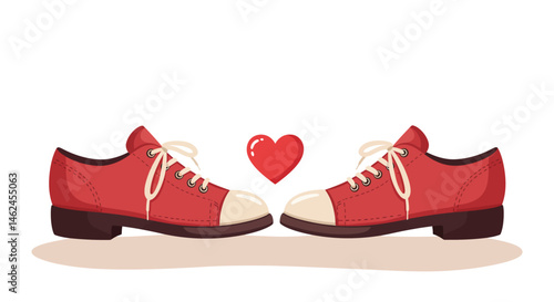 Cartoon Red Shoe with Cream Laces and Toe Cap Brown Sole
