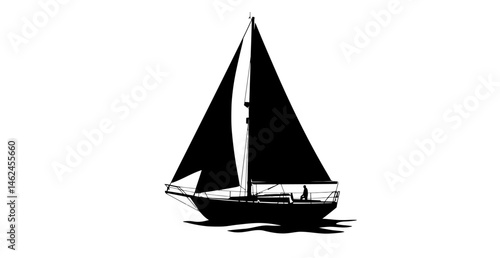 Silhouette of a sailboat with two sails captured from a low angle