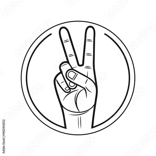 Drawing of Hand Gesture Peace Sign Victory Symbol Sketch 