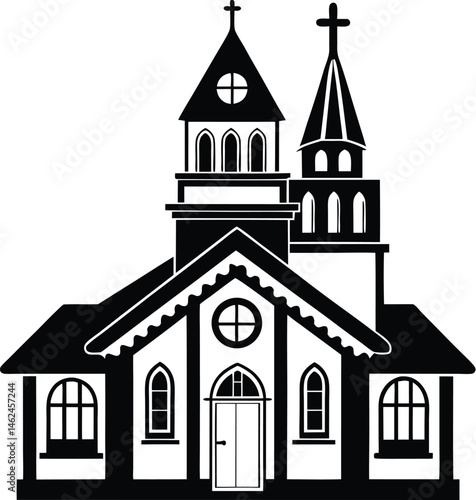 Church silhouette, Church silhouette vector, Christian church house icon, Church building vector illustration