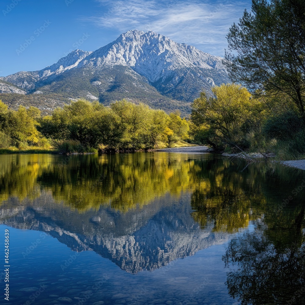 Obraz premium Serene mountain reflection in tranquil lake