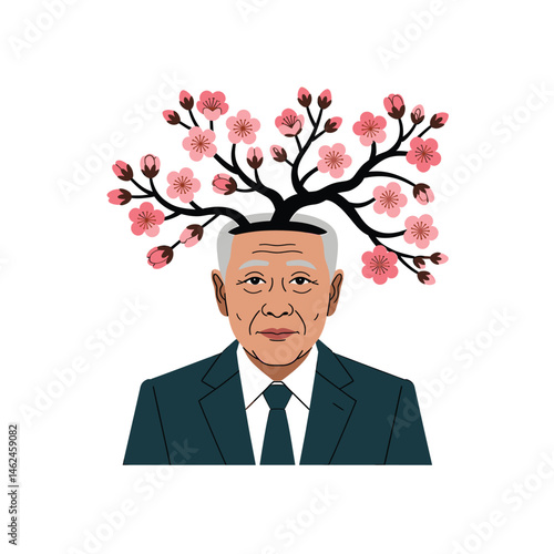 Vector Illustration of Mental Health Concept with Human Head, Brain, and Abstract Emotional Symbols