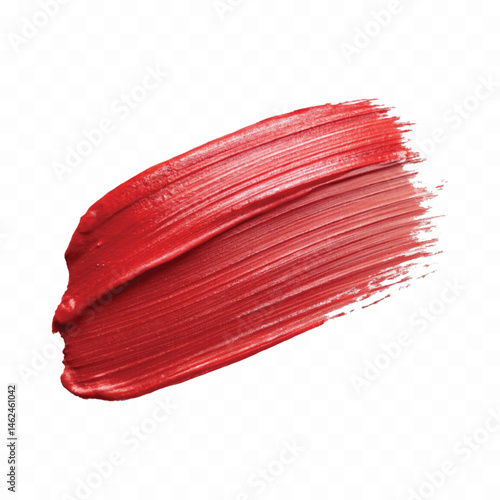 abstract smooth smudged carmine red lipstick swatch stroke isolated on transparent background