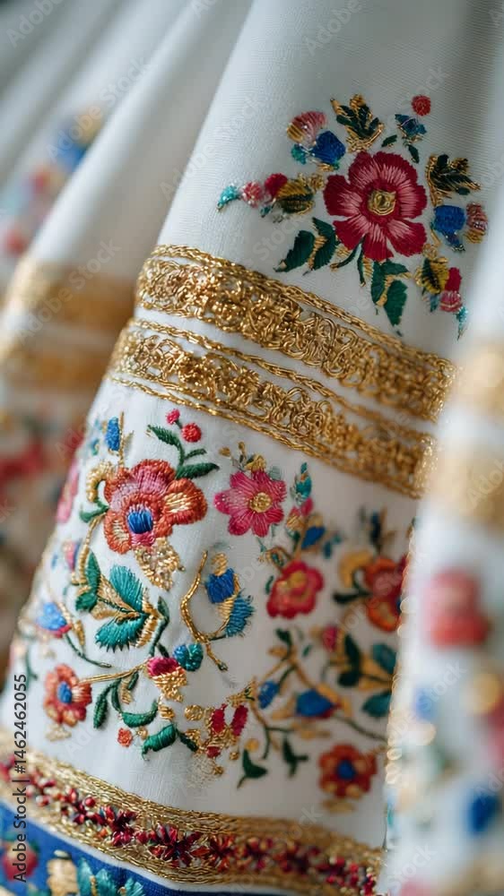 Intricate floral embroidery adorns traditional garment showcasing artistry and craftsmanship in exquisite detail Intricate floral embroidery adorns traditional garment showcasing artistry and craftsmanship in exquisite detail