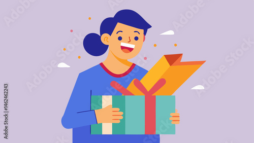 Gift Surprise A surprised recipient opening a beautifully wrapped gift box filled with goodies showcasing the joy of shopping for loved ones during the sale.
