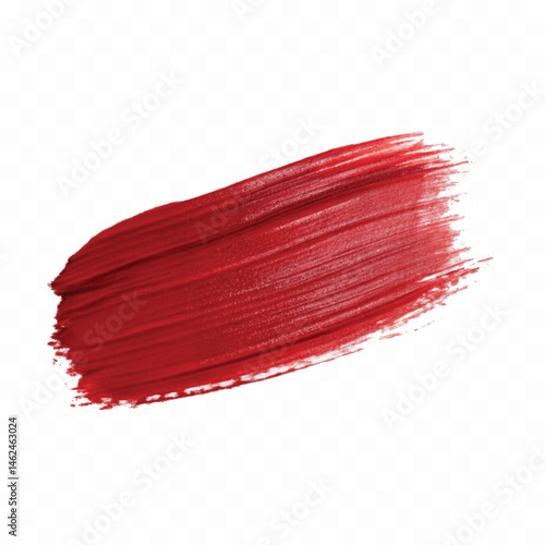 abstract smooth smudged carmine red lipstick swatch stroke isolated on transparent background