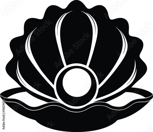 Sea shell with pearl silhouette, Sea shell with pearl icon outline vector illustration on white background