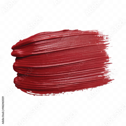 abstract smooth smudged carmine red lipstick swatch stroke isolated on transparent background