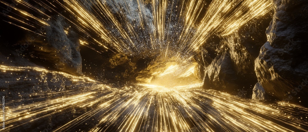 A bright yellow explosion of light is seen in the sky