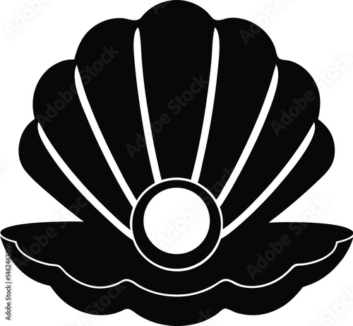 Sea shell with pearl silhouette, Sea shell with pearl icon outline vector illustration on white background