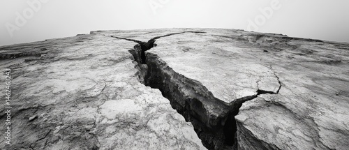 Obraz na płótnie A large crack in the ground with a gray sky in the background w salonie