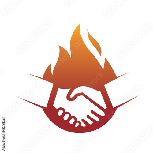 handshake flame fire logo vector design symbol icon 